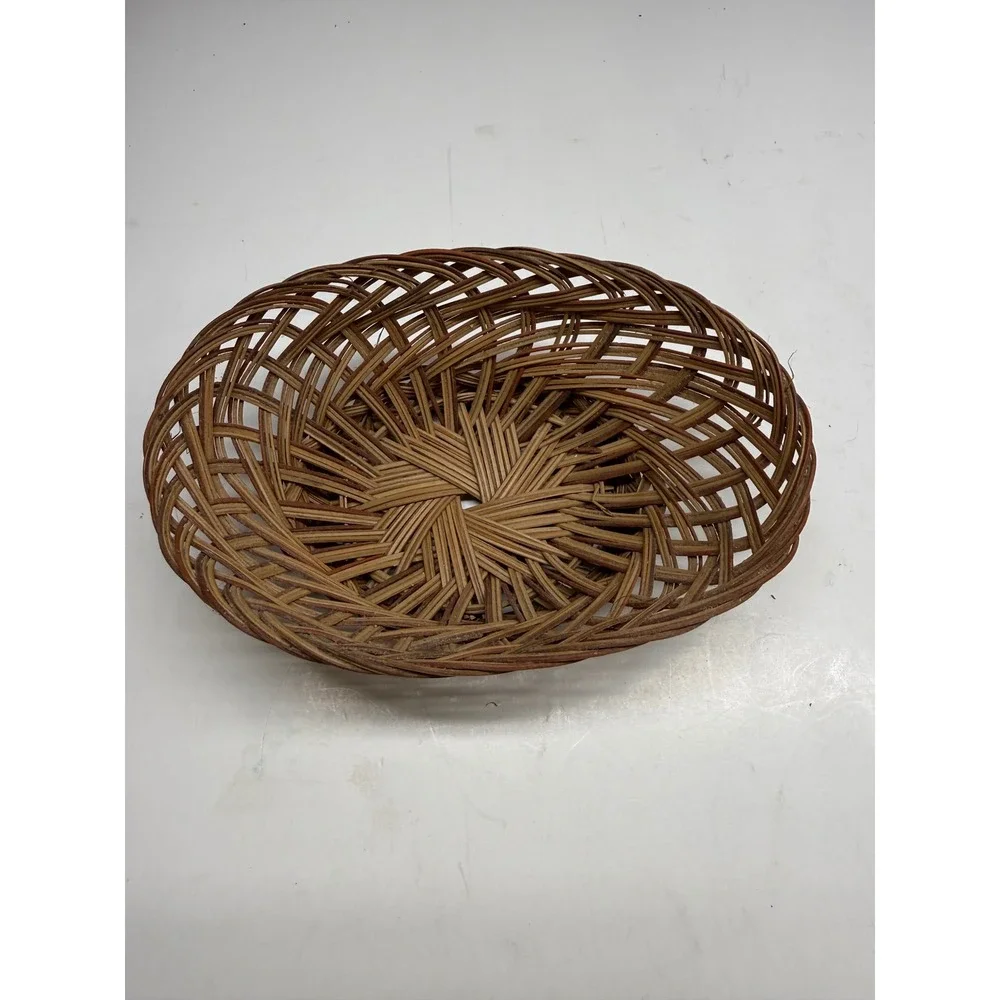 Vintage Oval Wicker Basket Handcrafted Open Weave Lattice Boho Decor Brown